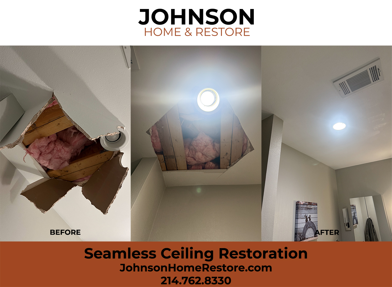 A bathroom ceiling, whole again