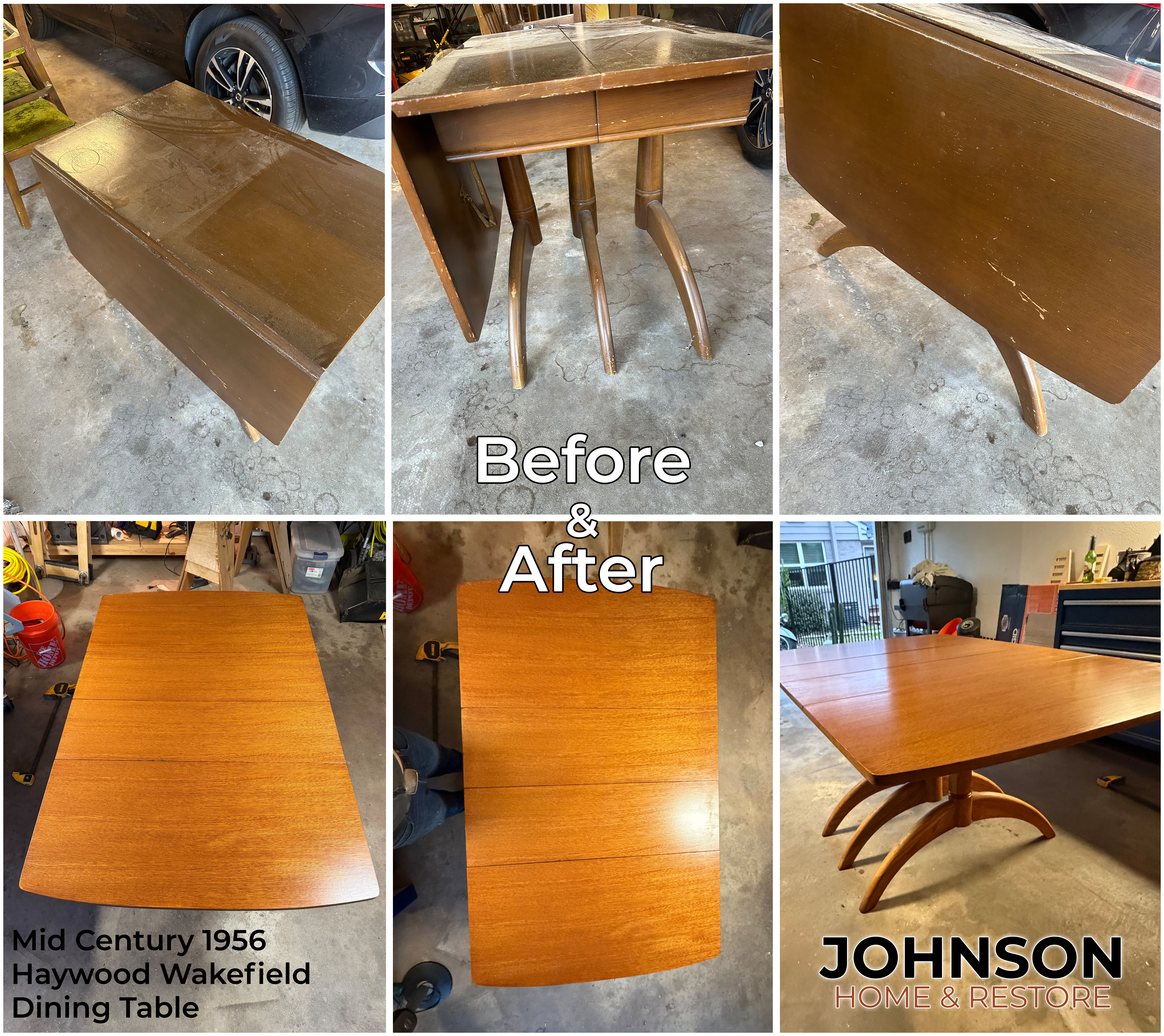 Heywood Wakefield Wishbone table before and after restoration